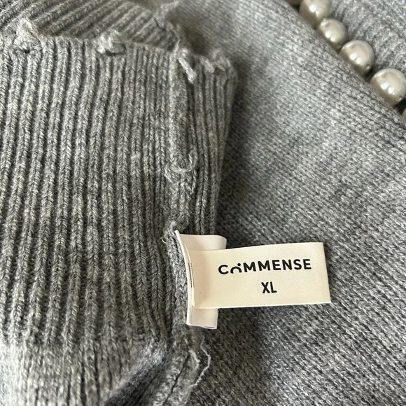 Commense Vintage Inspired Gray Relaxed Frayed Cardigan, Pearl Trimming  NWOT - Picture 4 of 4
